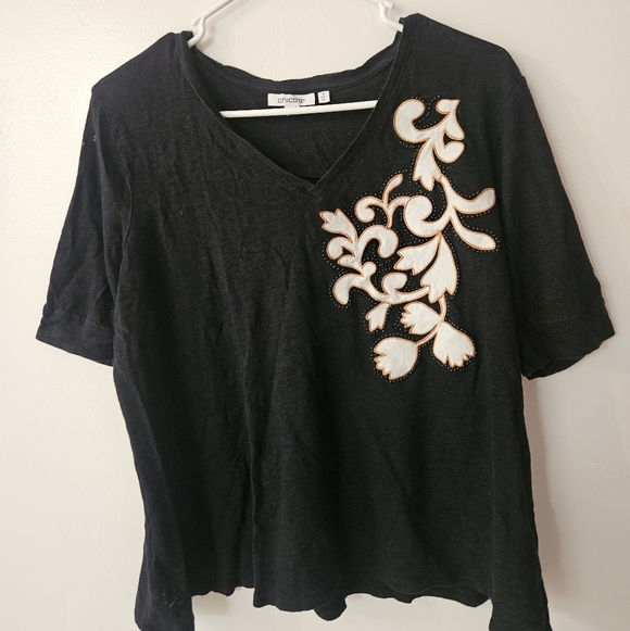 Chico's Tops - Chicos Black V-Neck Top With Design